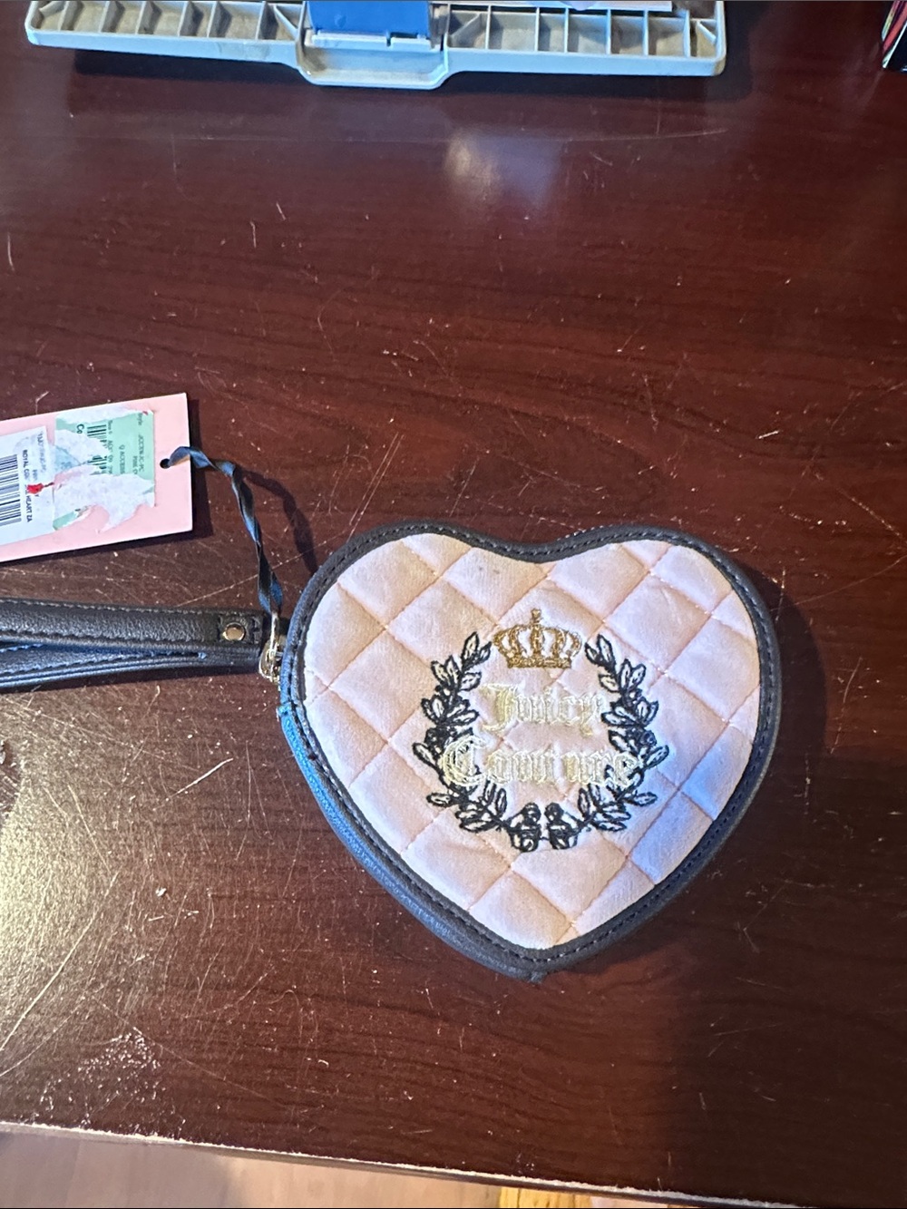 Juicy Couture Black Heart Wristlet with Gold Zipper